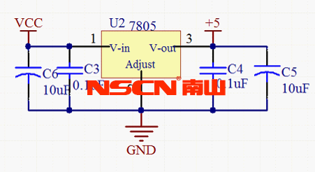 78L05三端稳压管与电容电路
